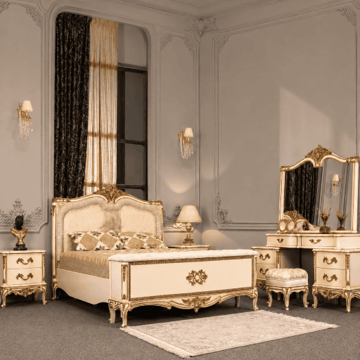سرویس خواب دو نفره کلاسیک سفید طلایی
