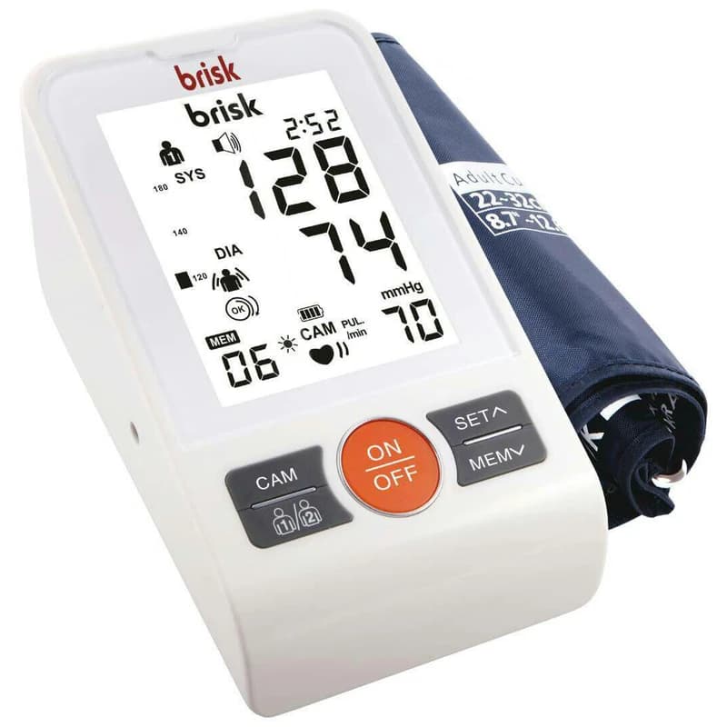 فشارسنج بازویی دیجیتال برند بریسک مدل PG800-B16، با قابلیت اعلام صوتی فشار خون و ضربان به 6 زبان، تشخیص آریتمی، خاموشی خودکار، دارای زمان و تاریخ، دارای نمایشگر LCD، به همراه کیف