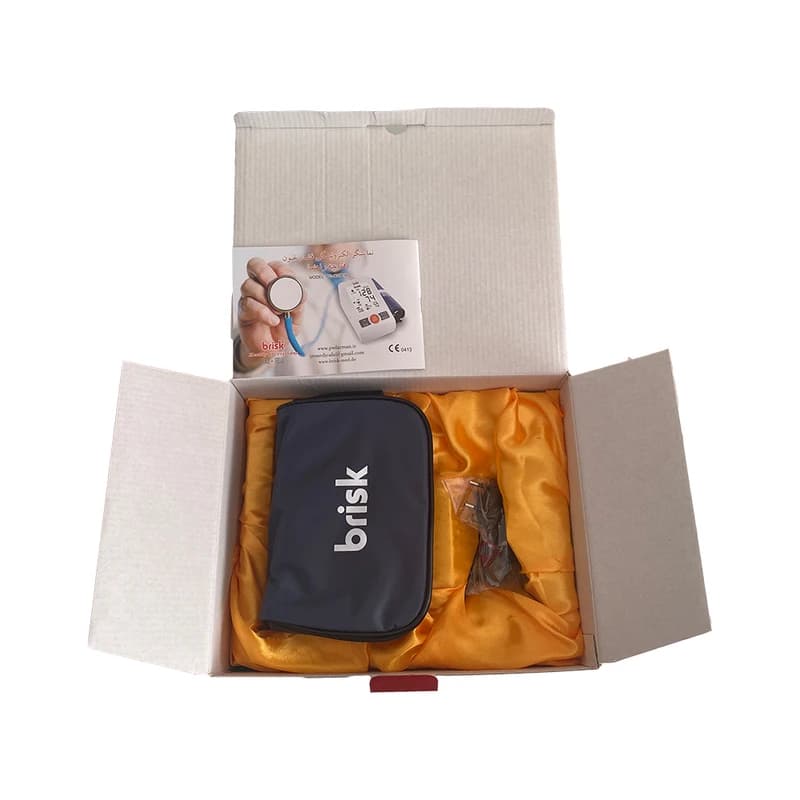 فشارسنج بازویی دیجیتال برند بریسک مدل PG800-B16، با قابلیت اعلام صوتی فشار خون و ضربان به 6 زبان، تشخیص آریتمی، خاموشی خودکار، دارای زمان و تاریخ، دارای نمایشگر LCD، به همراه کیف — تصویر ۲
