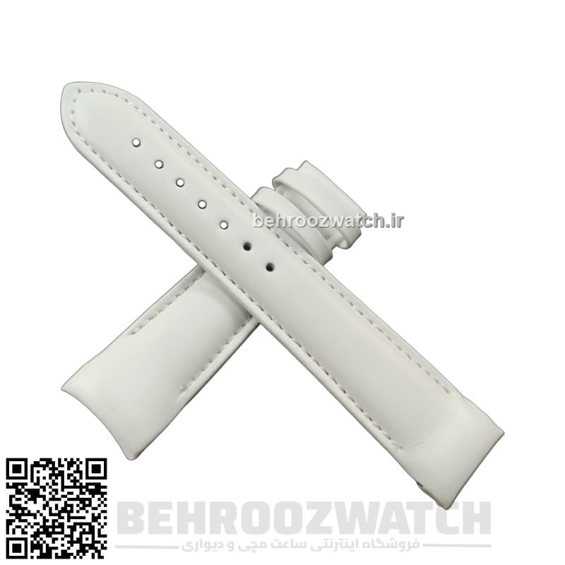 بند ساعت مچی چرم فیکس ژنو سفید ساده سایز 22 — تصویر ۳