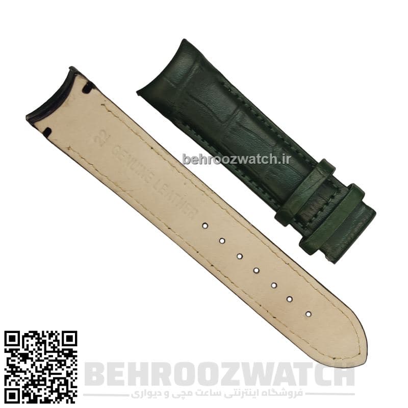 بند ساعت مچی چرم فیکس ژنو سبز طرح دار سایز 22 — تصویر ۳