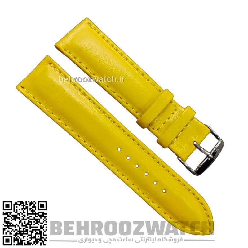 بند ساعت مچی مردانه چرم طبیعی PG ساده زرد سایز 22 — تصویر ۶