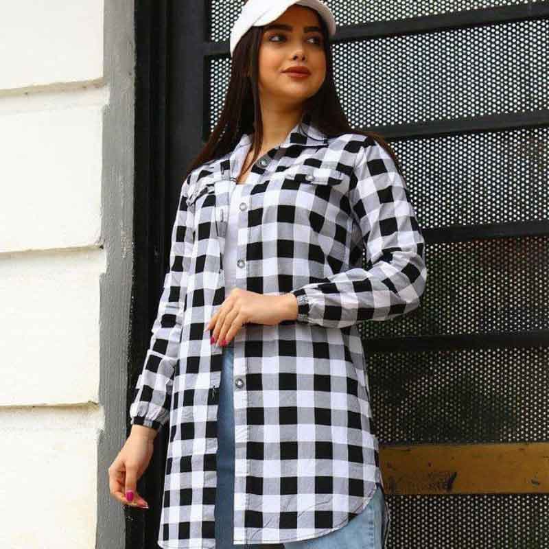 مانتو چهارخونه یقه مردانه