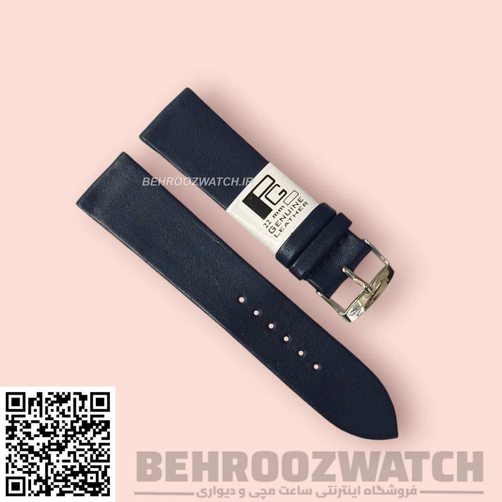 بند ساعت مچی مردانه چرم طبیعی PG ساده بدون دوخت سرمه ای سایز 22 — تصویر ۳