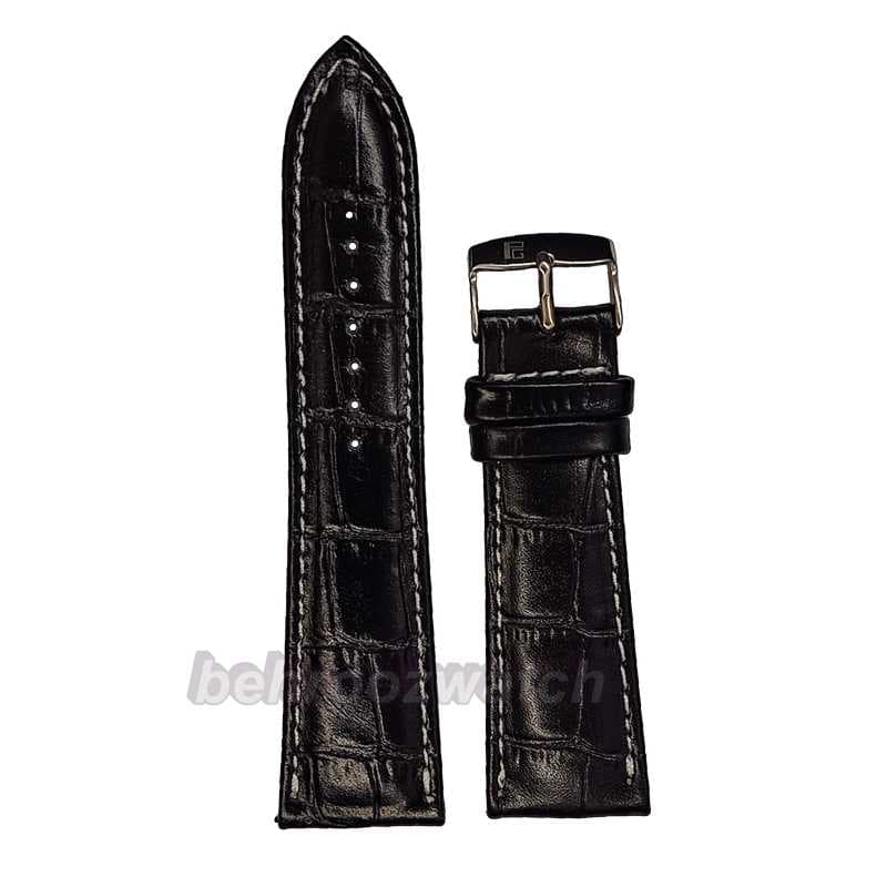 بند ساعت مچی مردانه چرم طبیعی PG طرح دار مشکی دوخت سفید سایز 24 — تصویر ۵