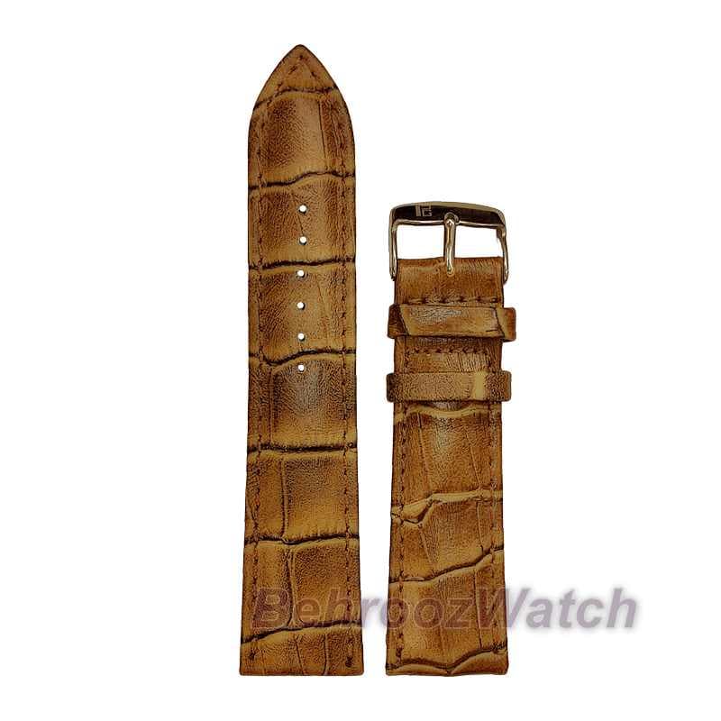 بند ساعت مچی مردانه چرم طبیعی PG طرح دار قهوه ای روشن مات سایز 22 — تصویر ۵