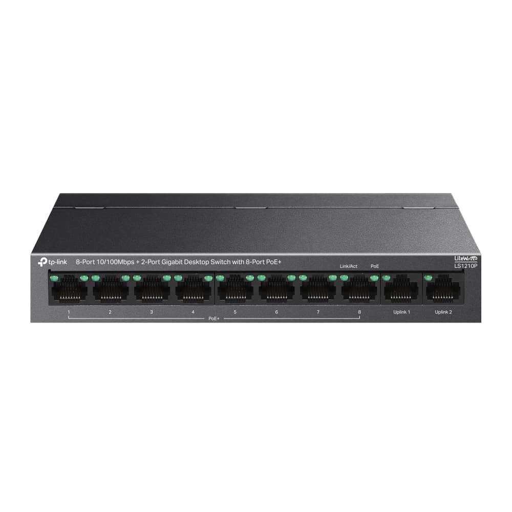 TPLINK LS1210P 8-Port 10/100Mbps+2-Port Gigabit Desktop Switch with 8-Port PoE