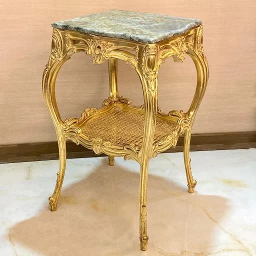 میز تلفن طلایی چوبی حصیری