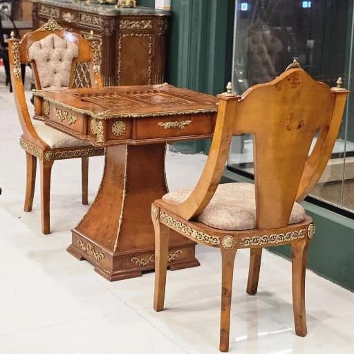 میز بازی تخته نرد و شطرنج چوبی برنزکوب — تصویر ۲