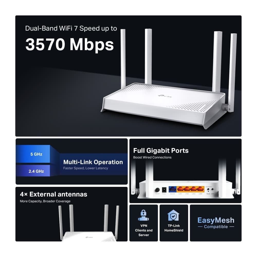 TPLINK Archer BE220W BE3600 dual-band Wi-Fi 7 router — تصویر ۲