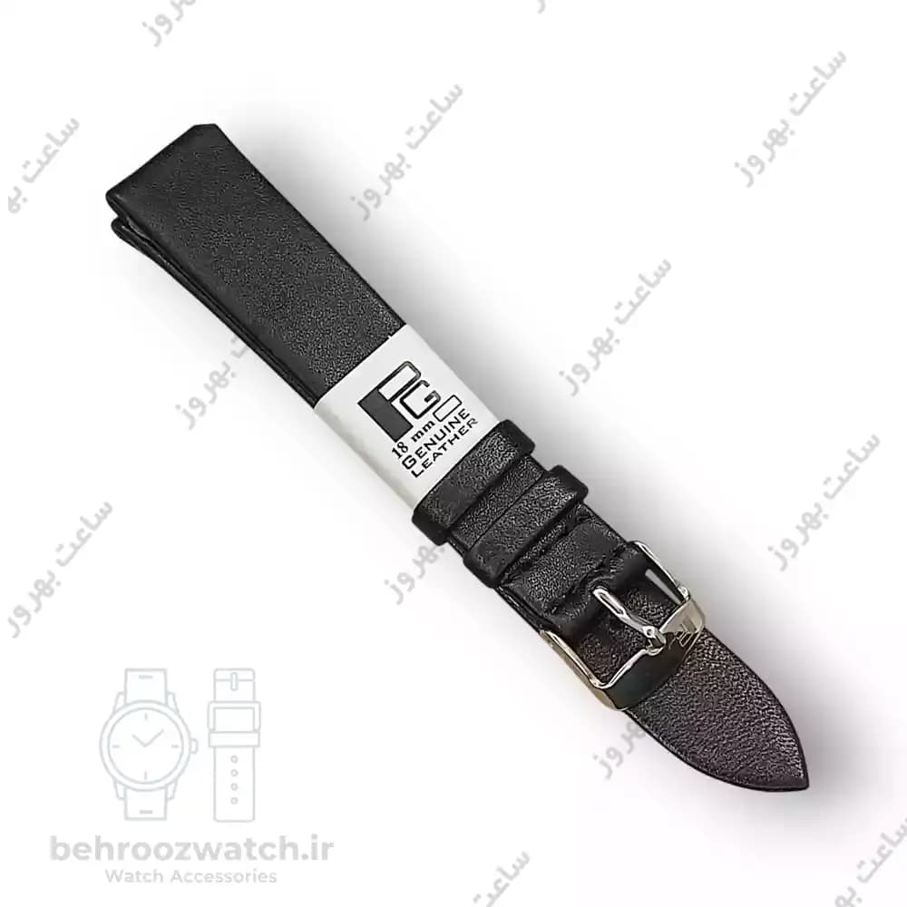 بند ساعت مچی چرم طبیعی PG ساده بدون دوخت مشکی سایز 18 — تصویر ۷