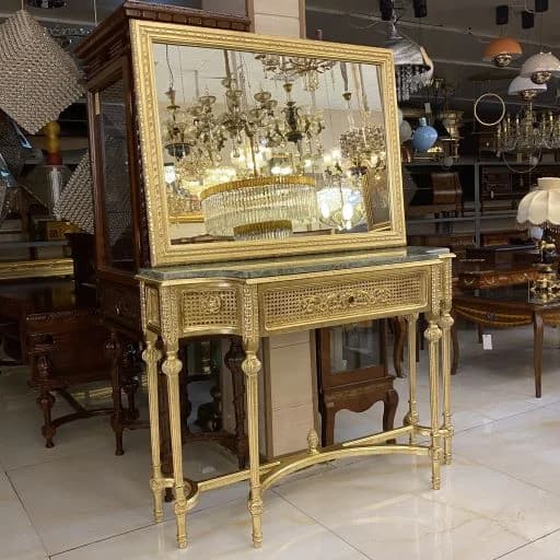 آینه و کنسول چوبی طلایی ساده و شیک