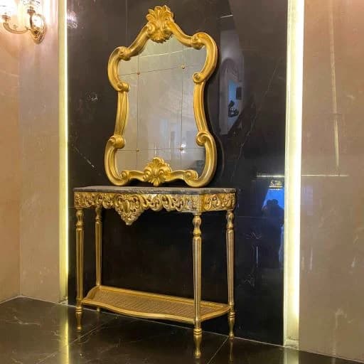 میز کنسول ساده طلایی منبت