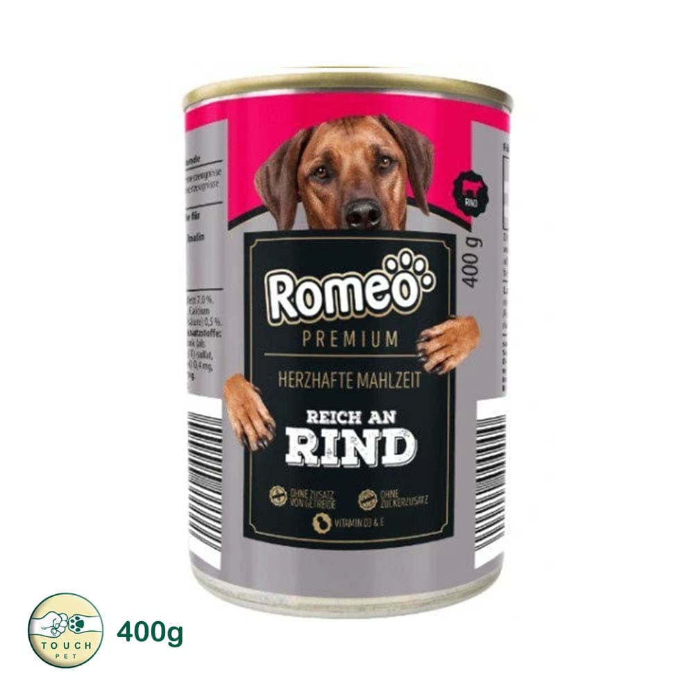 کنسرو سگ رومئو romeo طعم گوشت گاو وزن ۴۰۰ گرم