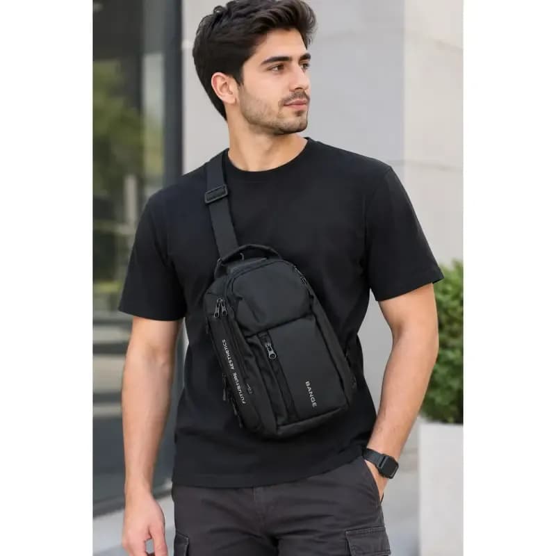 کیف کراس بادی مردانه بنژ مدل Bange مشکی روزمره — تصویر ۲