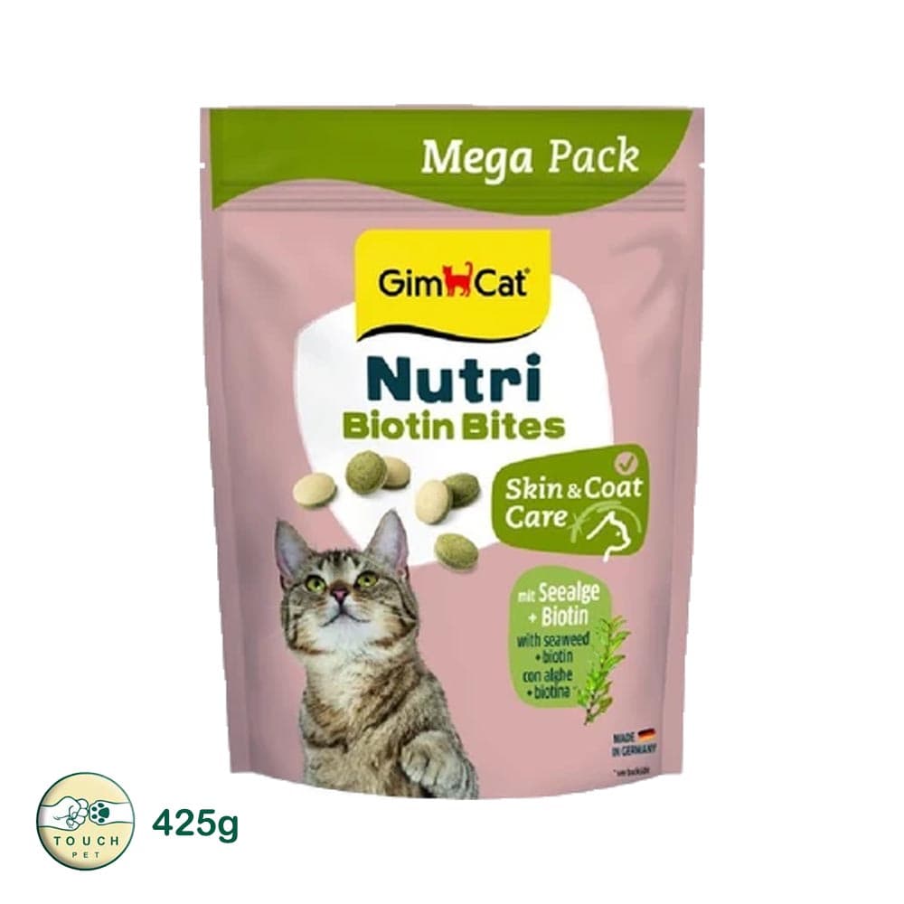 قرص تشویقی بیوتین جلبک دریایی مگا پک گربه gimcat nutri biotin bites mega pack جیم کت وزن ۴۲۵ گرم