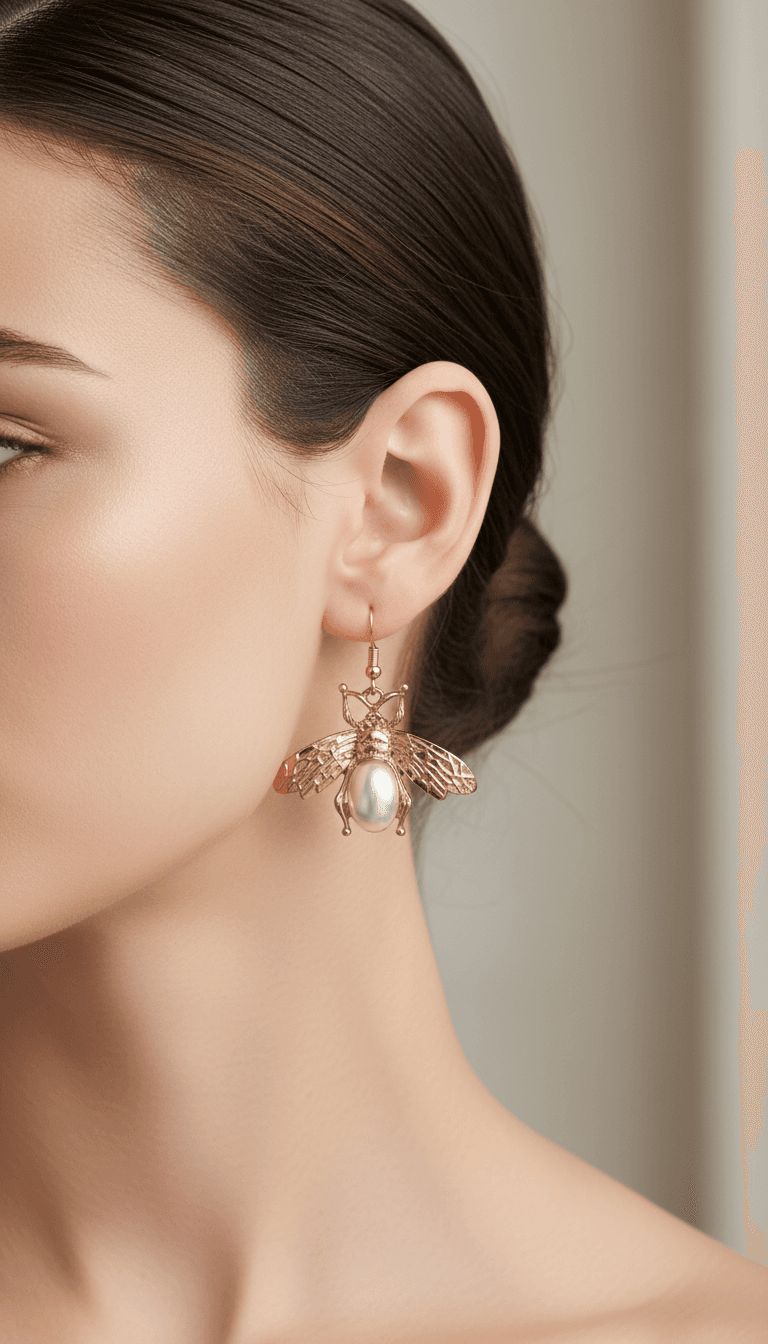 گوشواره زنانه حلقه ای اویزدار مدل زنبور گوچی از جنس ابکاری رادیوم