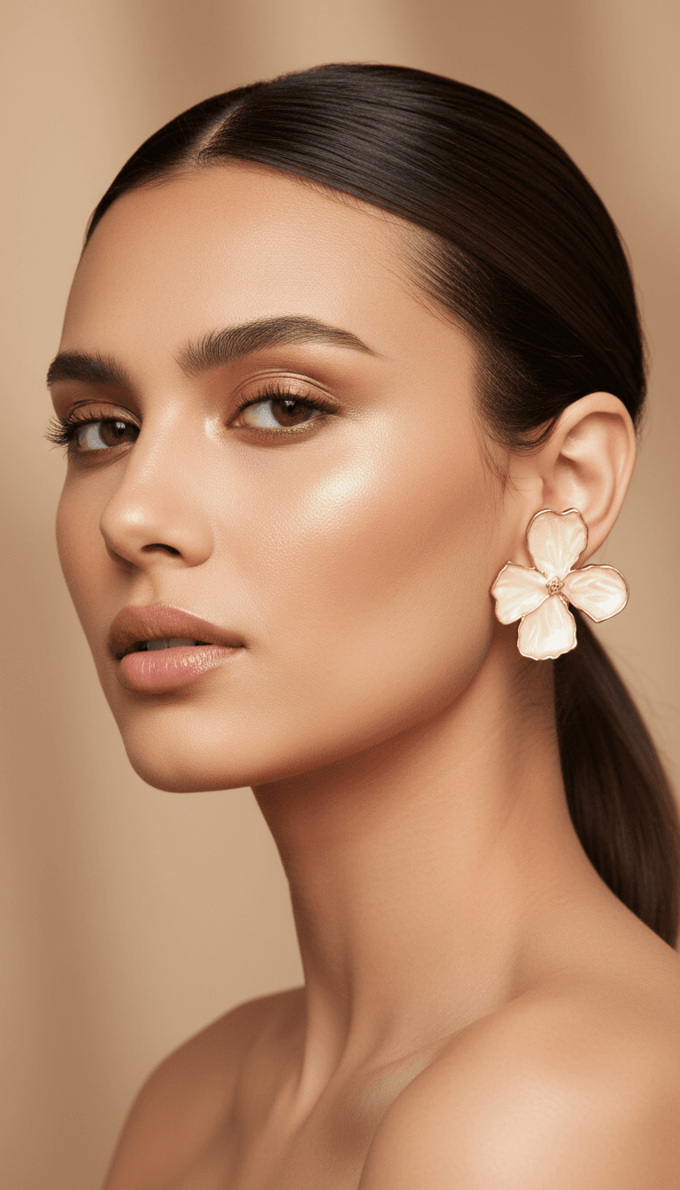 گوشواره زنانه میخی مدل گل چهار برگ میناکاری از جنس ابکاری رادیوم — تصویر ۶