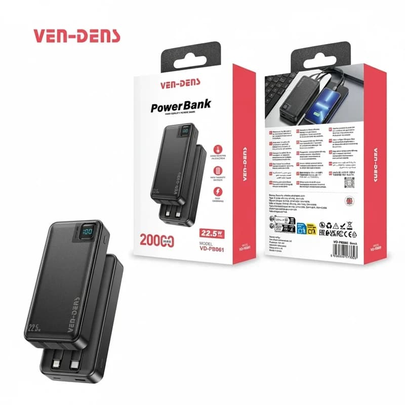 پاور بانک وندنز VEN DENS PB061 ظرفیت ۲۰۰۰۰ میلی‌آمپر — تصویر ۳