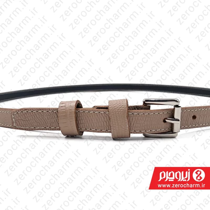 کمربند باریک زنانه چرم اصل سایز 1.5رنگ کرم