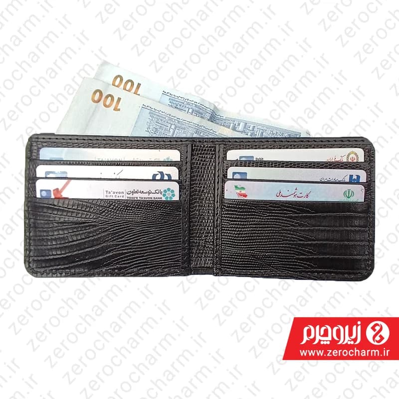 کیف پول جیبی تاشو چرم طبیعی لیزارد