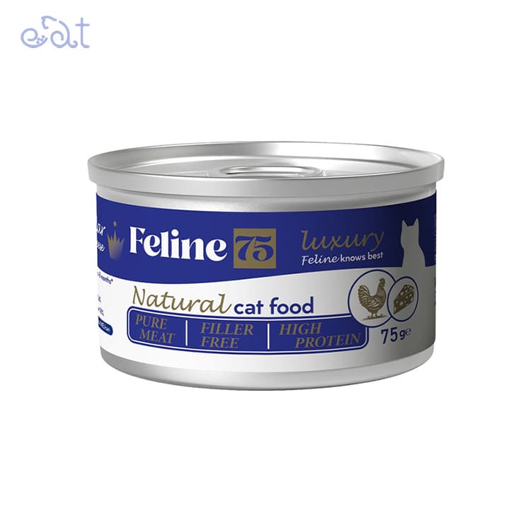 کنسرو گربه بالغ فیلاین Feline مدل نچرال با طعم مرغ و پنیر چدار وزن 75 گرم