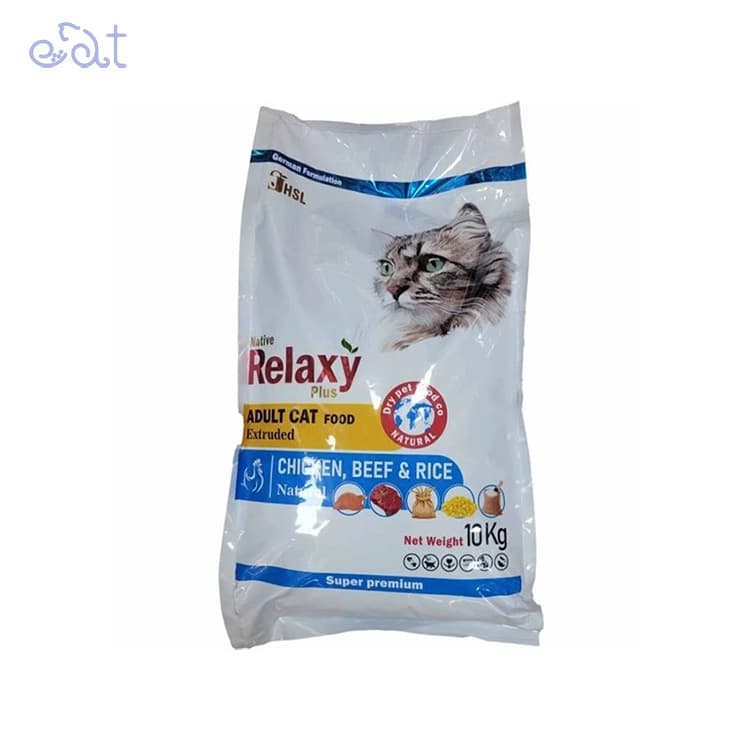 غذای خشک گربه بالغ ریلکسی با طعم مرغ و گوشت گاو وبرنج مدل Relaxy Adult Cat وزن 10 کیلوگرم