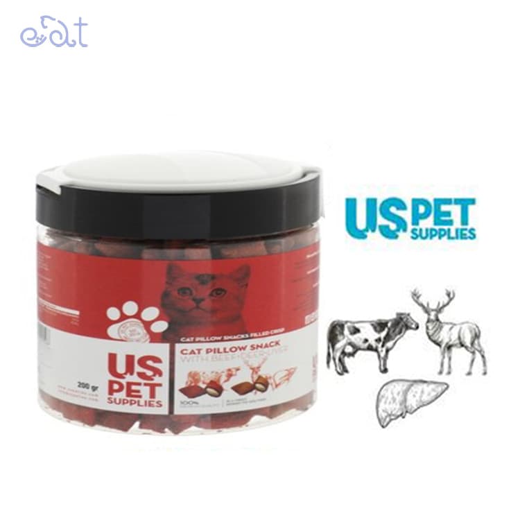 تشویقی گربه یو اس پت با طعم گوشت گاو، گوزن و جیگر مدل بالشتی مغذ دار Uspet With Beef & Deer And Liver وزن 200 گرم — تصویر ۲