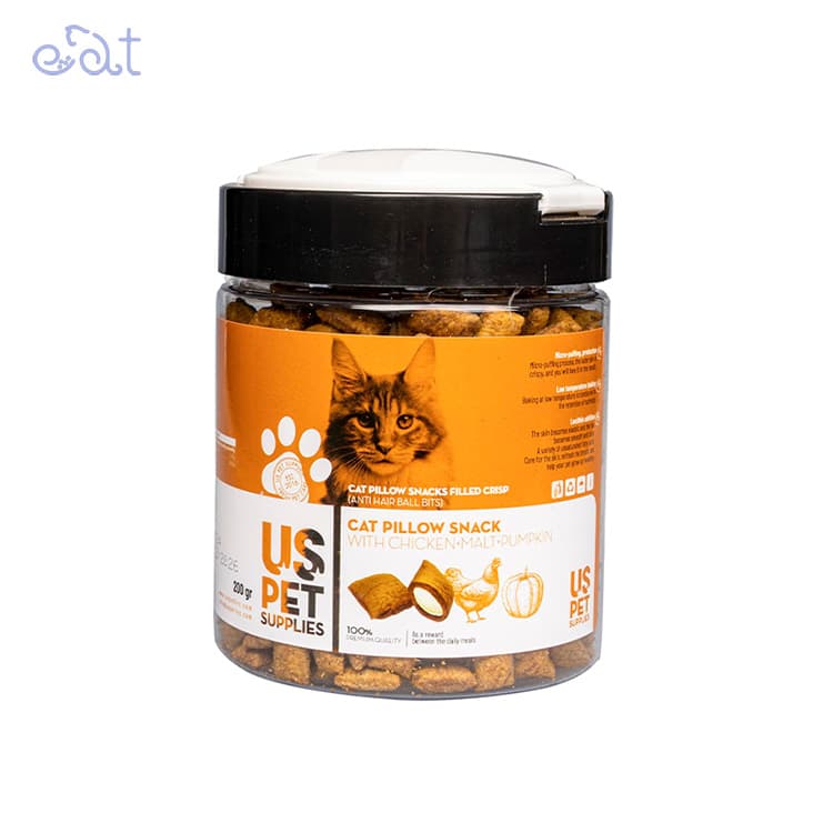 تشویقی گربه یو اس پت با طعم مرغ، مالت و کدوحلوایی مدل بالشتی مغذ دار Uspet With Chicken & Malt And Pumpkin وزن 200 گرم