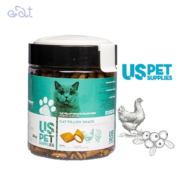 تشویقی گربه عقیم یو اس پت با طعم مرغ و کرنبری مدل بالشتی مغز دار Uspet Sterilised With Chicken & Cranberry وزن 200 گرم — تصویر ۲