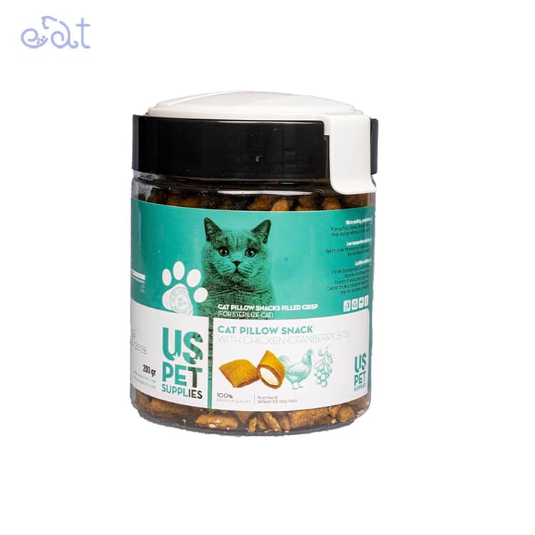 تشویقی گربه عقیم یو اس پت با طعم مرغ و کرنبری مدل بالشتی مغز دار Uspet Sterilised With Chicken & Cranberry وزن 200 گرم