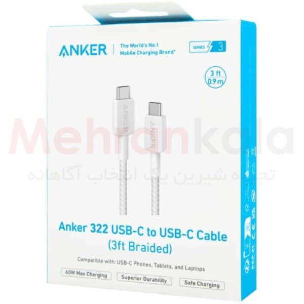 کابل شارژ دو سر تایپ سی انکر مدل SeriesIII 322 – توان 60 وات — تصویر ۲