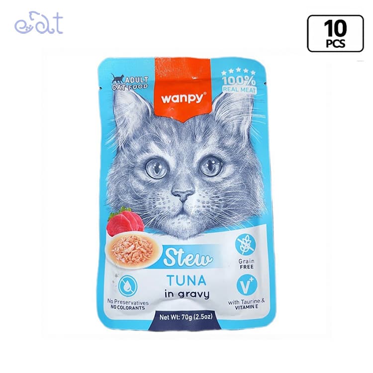 پوچ گربه ونپی مدل استیو با ماهی طعم تن Wanpy Stew With Tuna in Gravy وزن 70 گرم (پک 10 عددی)