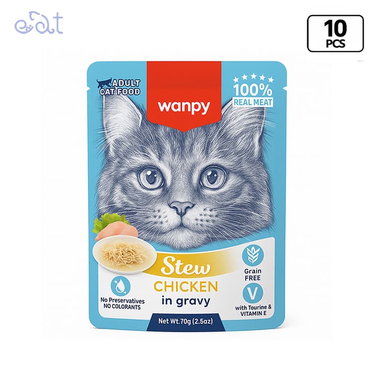 پوچ گربه ونپی مدل استیو با طعم مرغ Wanpy Stew With Chicken in Gravy وزن 70 گرم (پک 10 عددی)
