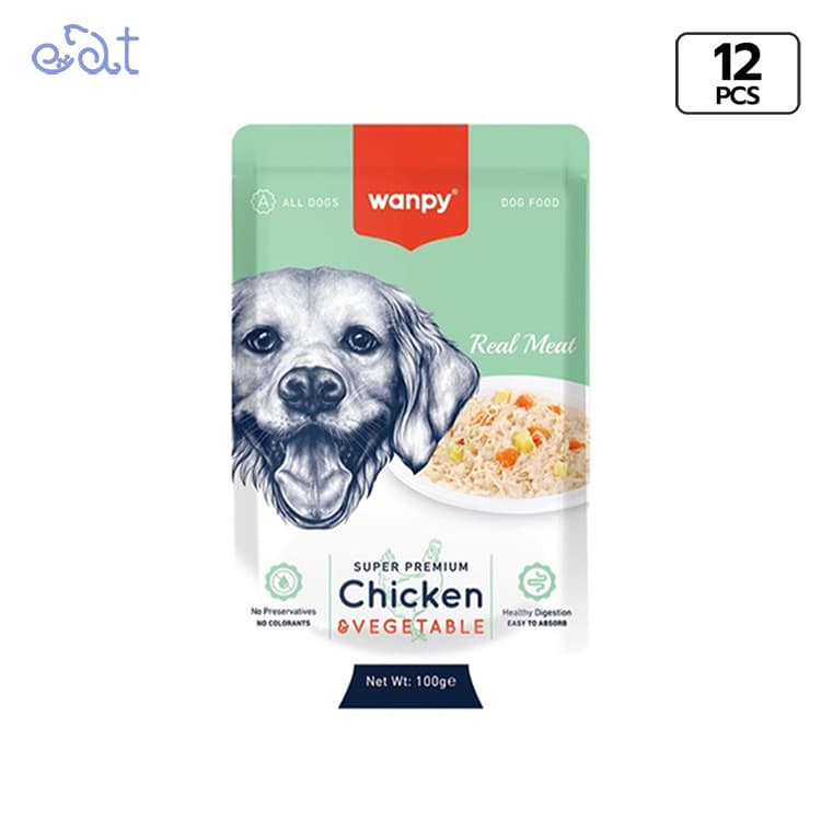پوچ سگ ونپی با طعم مرغ و سبزیجات مدل Wanpy Pouch Chiken & Vegetable وزن 100 گرم (پک 12 عددی)
