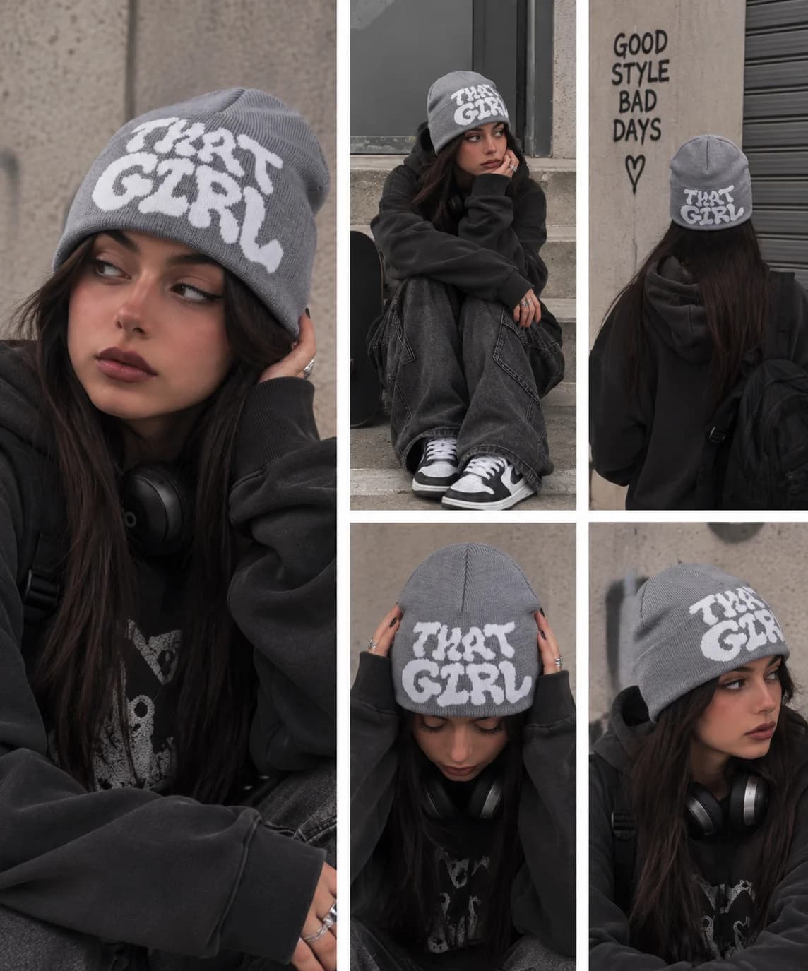 کلاه بافت GIRL Y2K طوسی — تصویر ۲