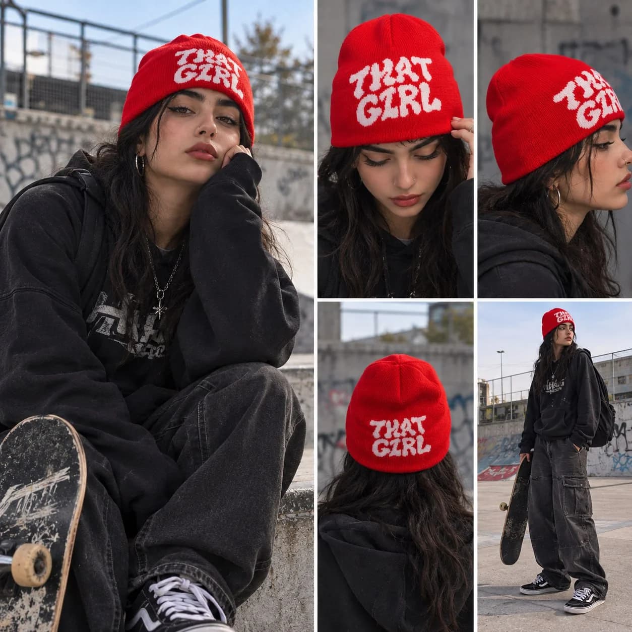 کلاه بافت GIRL Y2K قرمز — تصویر ۲
