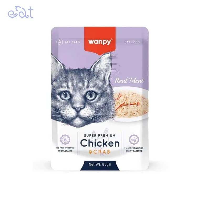 پوچ گربه ونپی با طعم مرغ و خرچنگ مدل Wanpy Pouch Chiken & Crab وزن 85 گرم