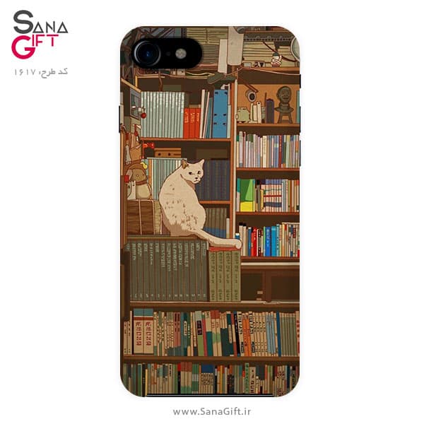 قاب موبایل طرح گربه و کتابخانه