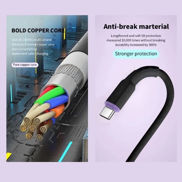 کابل شارژ UEELR مدل DX107 از نوع USB به Type-C طول 1 متر سفید | فست شارژ 6 آمپر — تصویر ۲