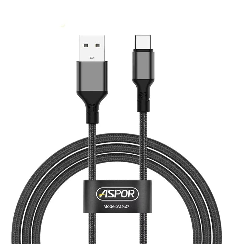 کابل شارژ ASPOR مدل AC-27 از نوع USB به Type-C طول 1 متر | فست شارژ 3.1 آمپر کنفی
