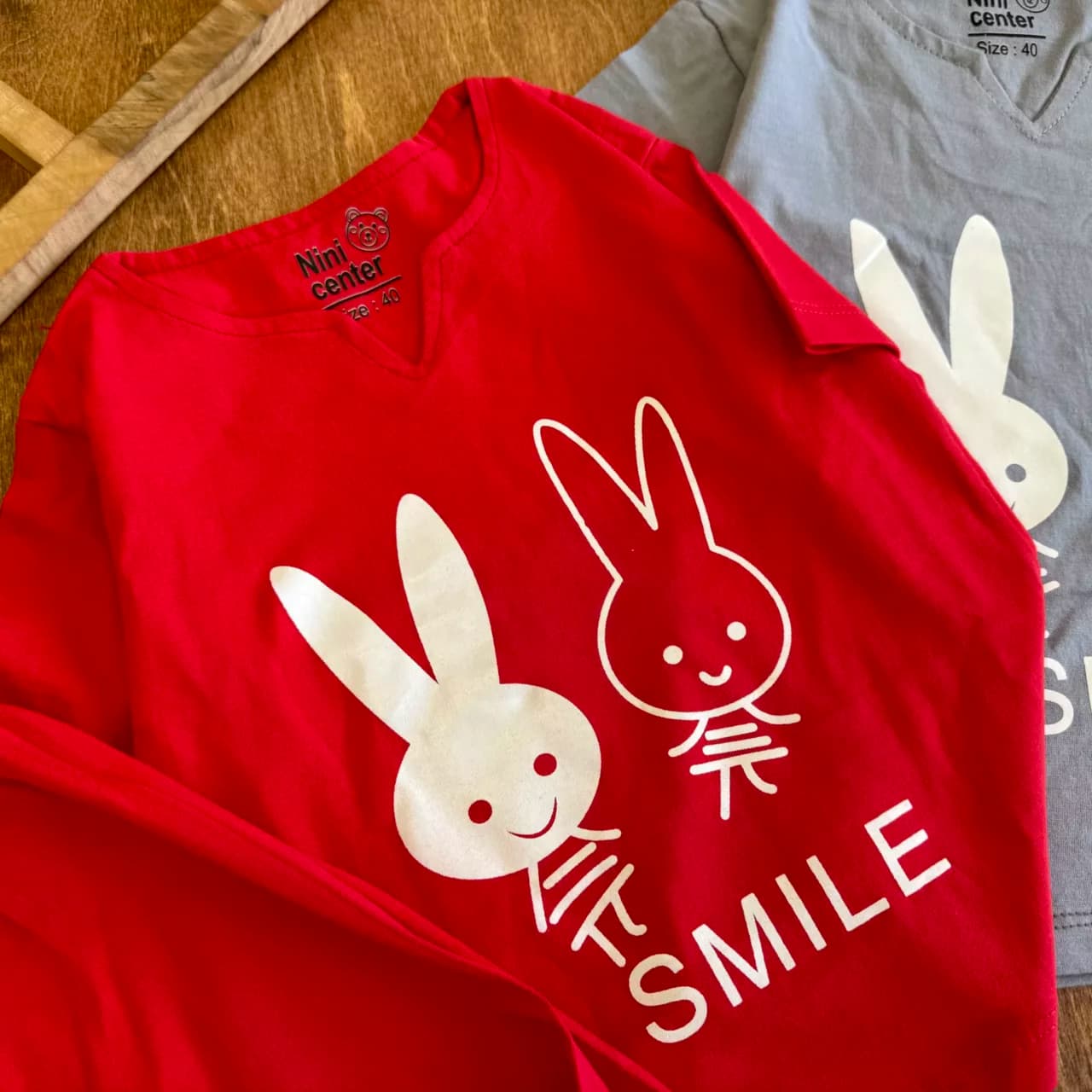 تیشرت شلوارک دو خرگوش SMILE سایز 40،45 کد 6676 — تصویر ۲