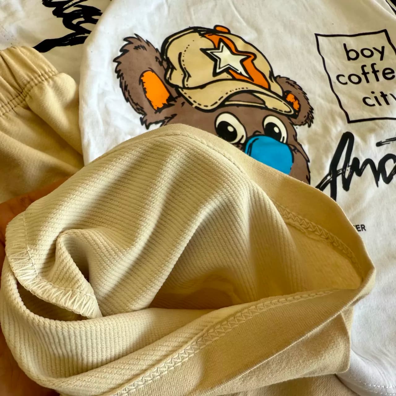 تیشرت شلوارک کله خرس کلاهدار Coffee City کد 6669 — تصویر ۳