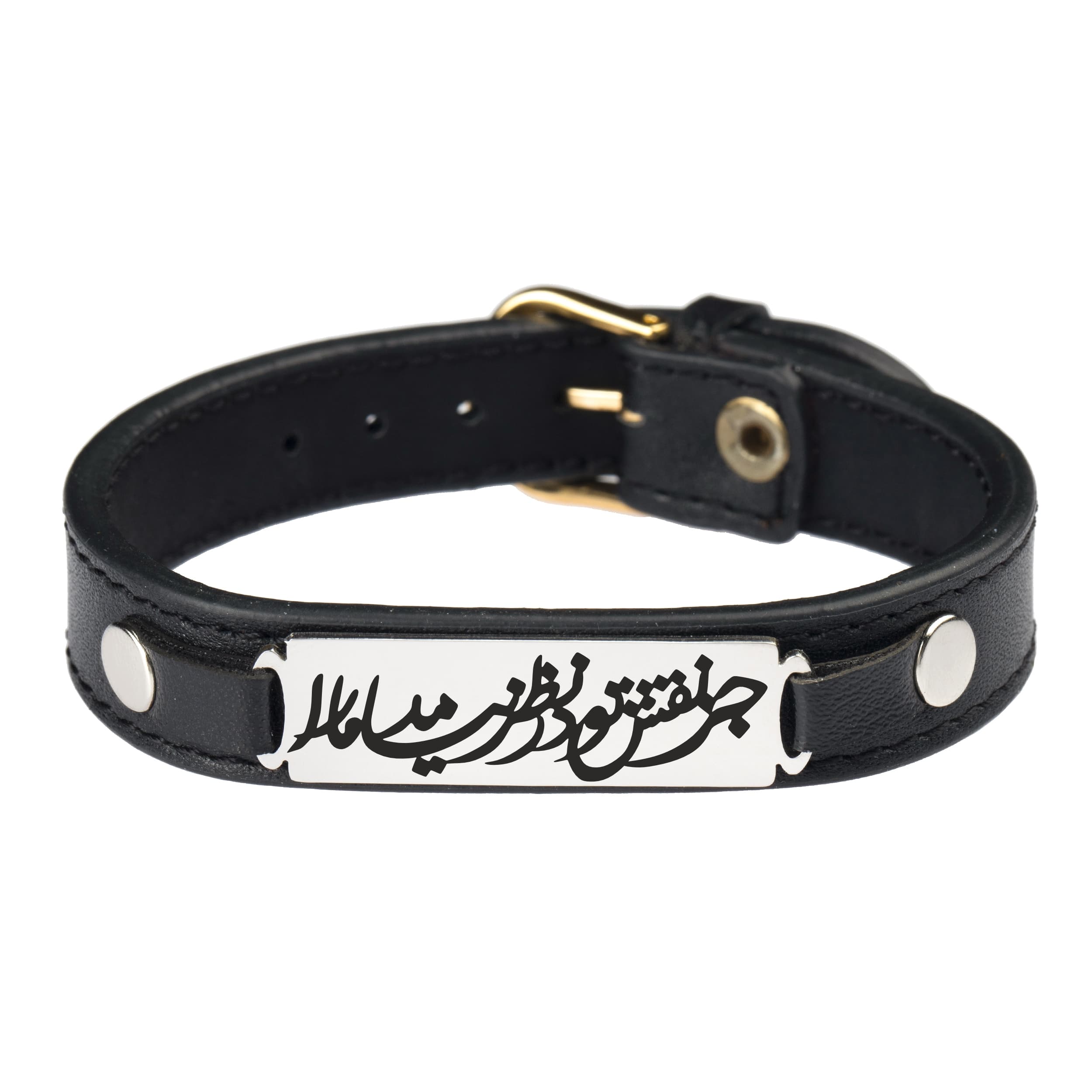دستبند مردانه گیوی مدل چرم طبیعی طرح جز نقش تو در نظر نیامد ما را کد FLK01