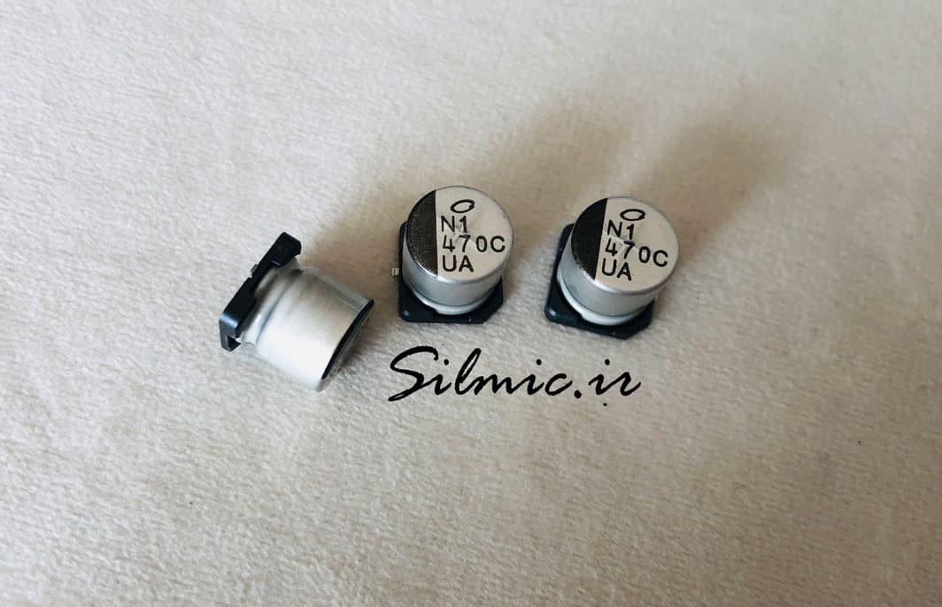 خازن 470 میکرو فاراد 16 ولت Nichicon ژاپن نوع SMD سری UUA طول عمر بالا — تصویر ۲