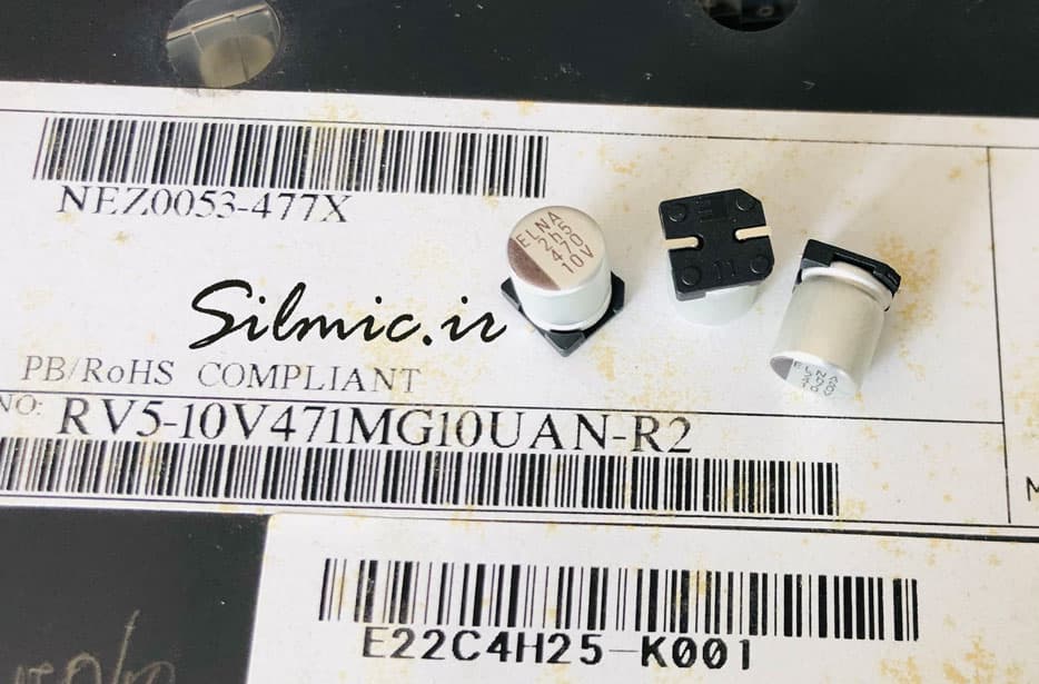 خازن 470 میکرو فاراد 10 ولت ELNA سری RV5 با استاندارد بالا نوع SMD — تصویر ۲