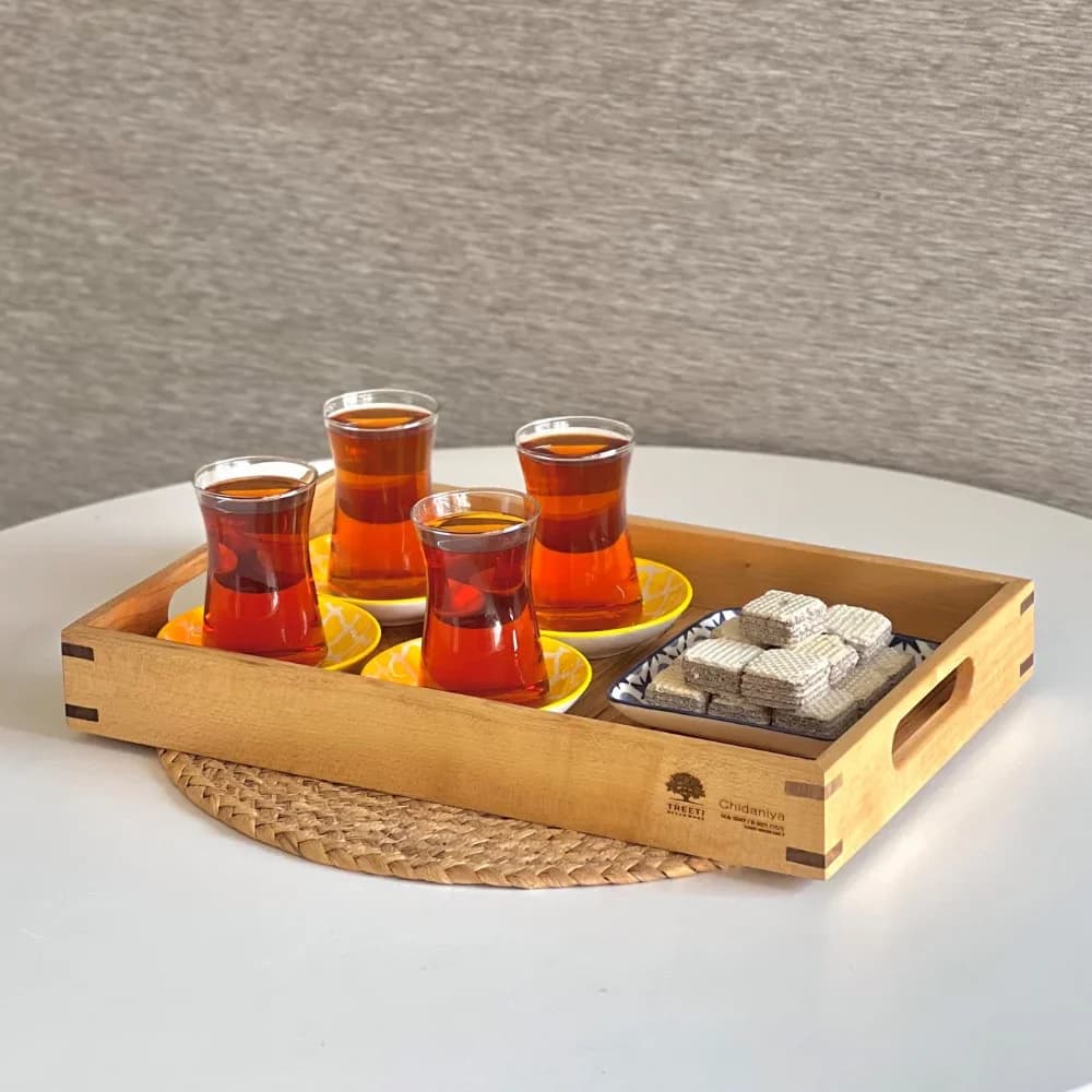 سینی چوبی مستطیلی تریتی مدل دسته دار سایز متوسط رنگ روشن کد B3621