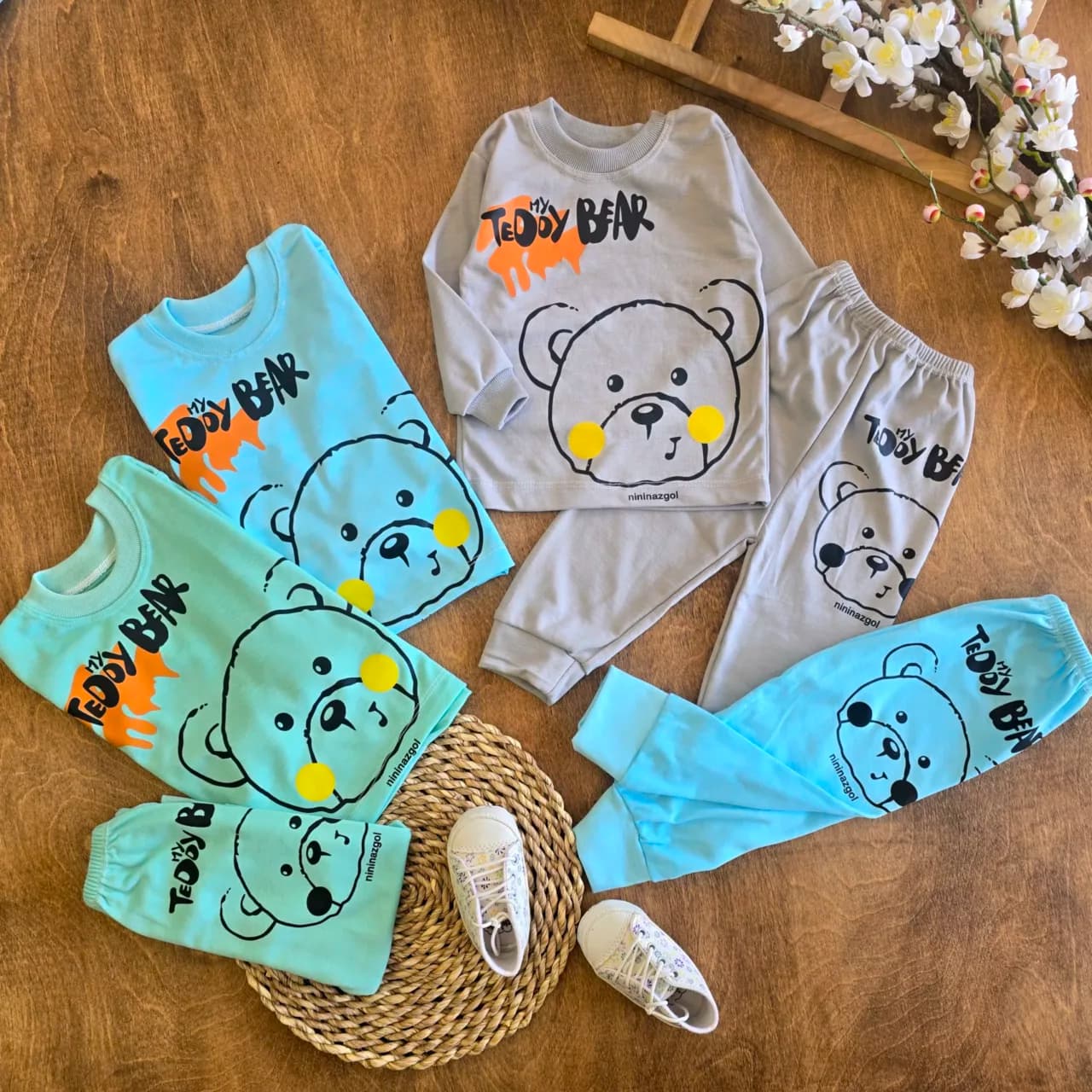 بلوز شلوار خرس لپ دار TEDDY سایز 4 تا 6 کد 6606