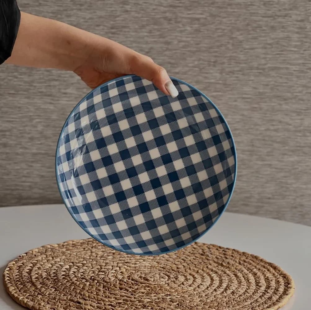 بشقاب خورشت خوری زاراهوم کد 038 طرح چهارخانه رنگ آبی