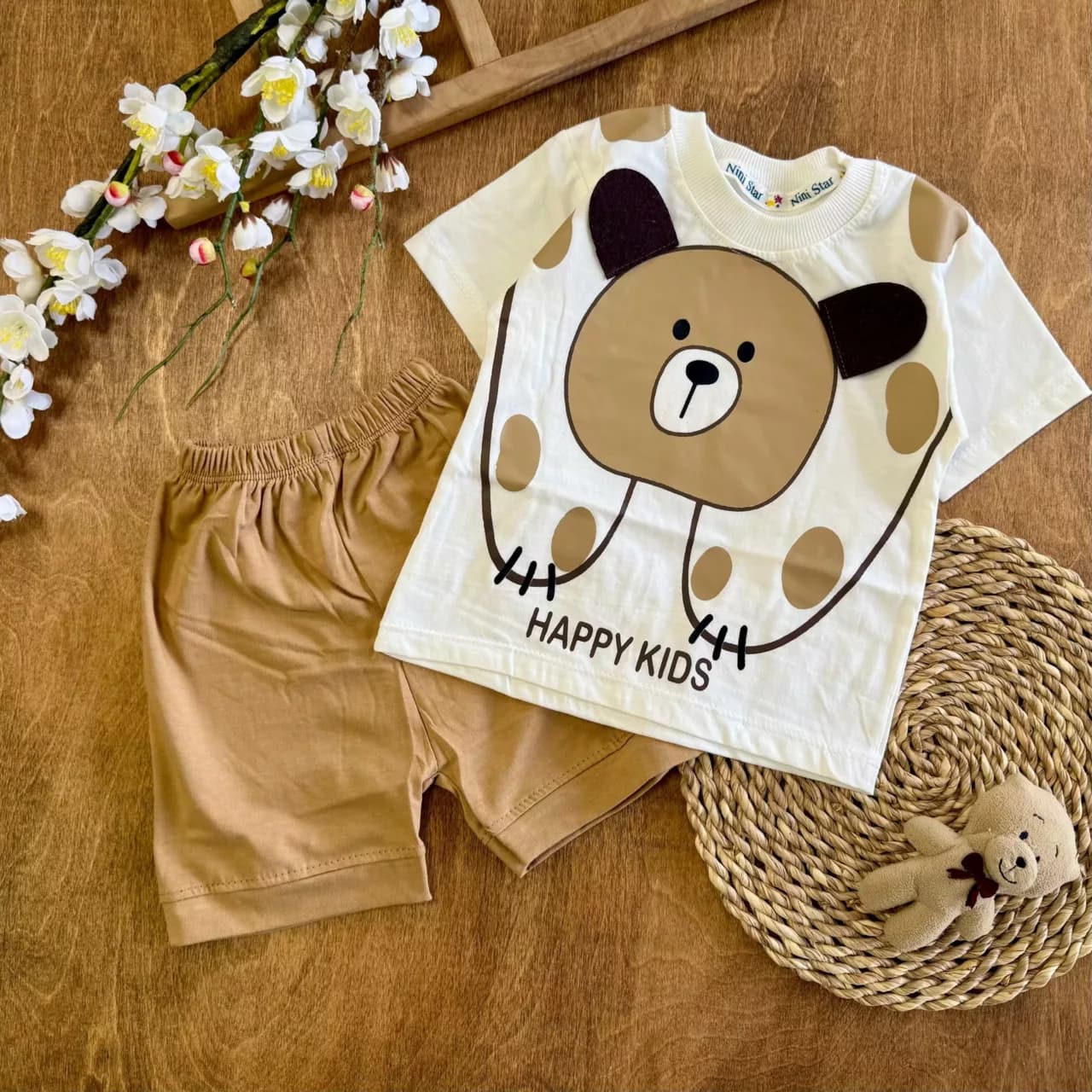 تیشرت شلوارک خرس گوش دار happy kids NS کد 6597